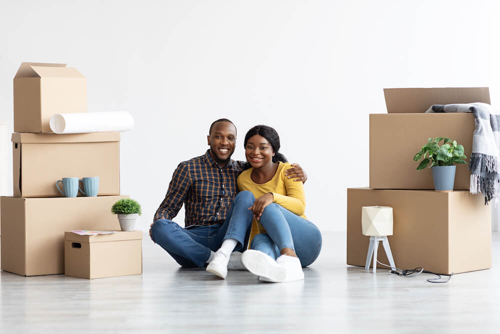 Couple embraced in new home